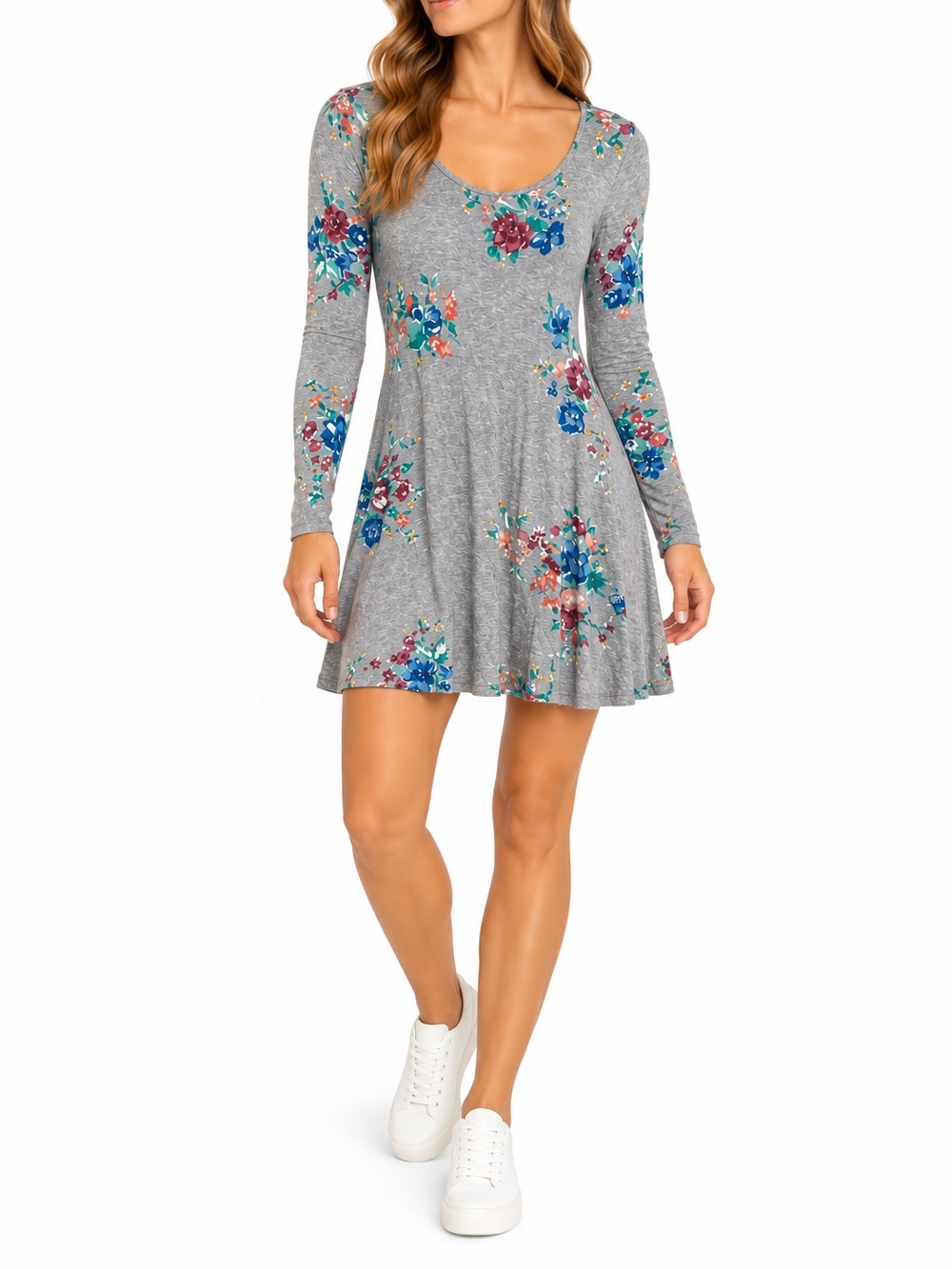 SO Size XS Y2K Grey Floral Open-Back Mini Dress